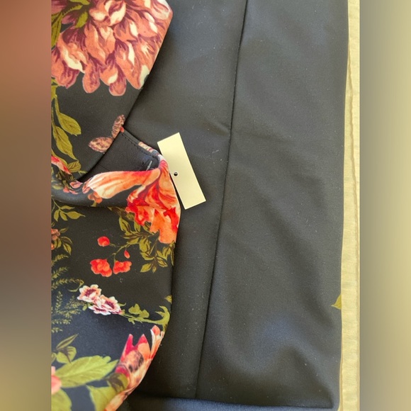 Eliza J Floral Print Scuba Sheath Cap Sleeve Midi Navy Blue Dress NWT Size 14 - Picture 11 of 12